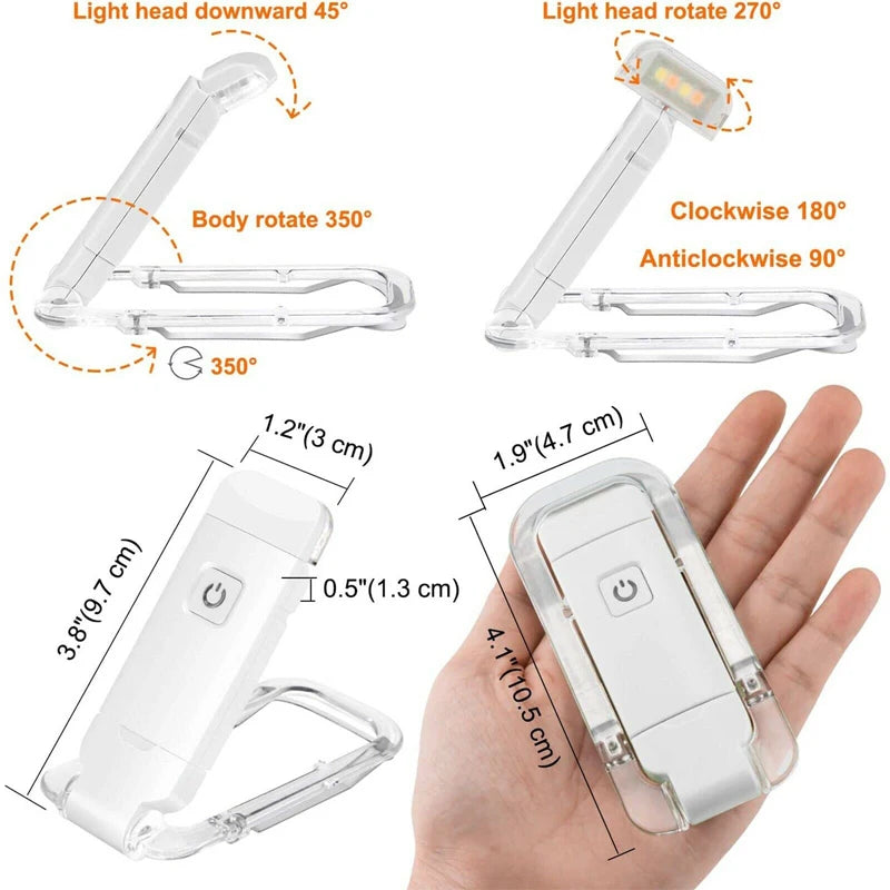 LED USB Rechargeable Book Reading Light Brightness Adjustable Eye Protection Clip Book Light Portable Bookmark Read Light