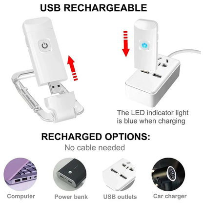 LED USB Rechargeable Book Reading Light Brightness Adjustable Eye Protection Clip Book Light Portable Bookmark Read Light