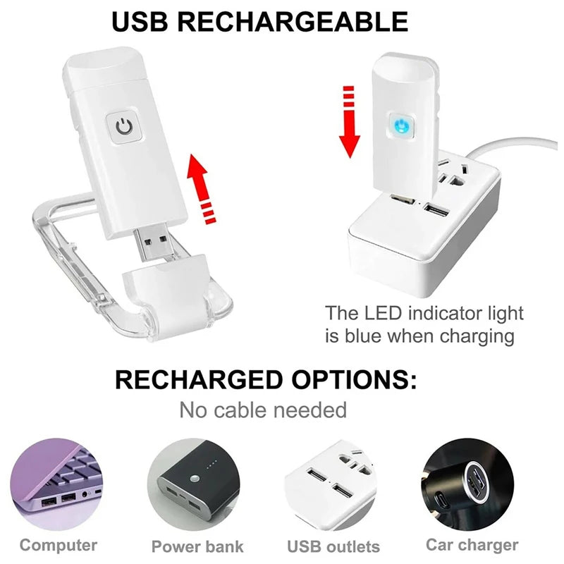 LED USB Rechargeable Book Reading Light Brightness Adjustable Eye Protection Clip Book Light Portable Bookmark Read Light