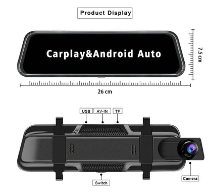 10"  Dash Cam 4K 3840*2160P Car Dvr Carplay Android Auto GPS 5G WIFI AUX Stream RearView Mirror Dashcam Camera Drive Recorder FM