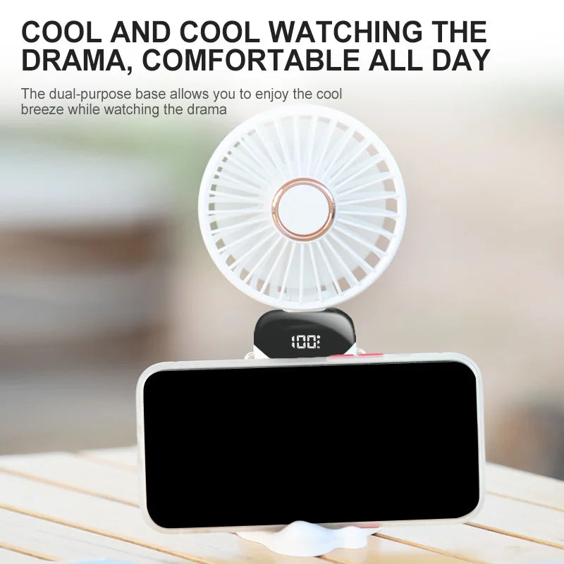 5000mAh Handheld Mini Fan Wireless USB Rechargeable Portable Digital Display Phone Holder Fan 5 Speed Foldable Neck Hanging Fans