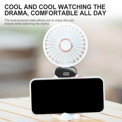 5000mAh Handheld Mini Fan Wireless USB Rechargeable Portable Digital Display Phone Holder Fan 5 Speed Foldable Neck Hanging Fans