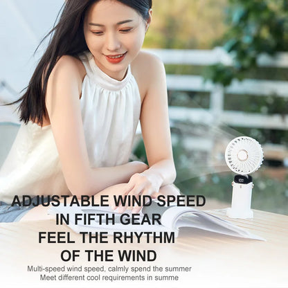 5000mAh Handheld Mini Fan Wireless USB Rechargeable Portable Digital Display Phone Holder Fan 5 Speed Foldable Neck Hanging Fans