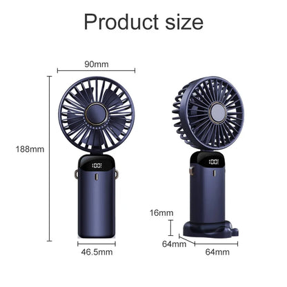 5000mAh Handheld Mini Fan Wireless USB Rechargeable Portable Digital Display Phone Holder Fan 5 Speed Foldable Neck Hanging Fans